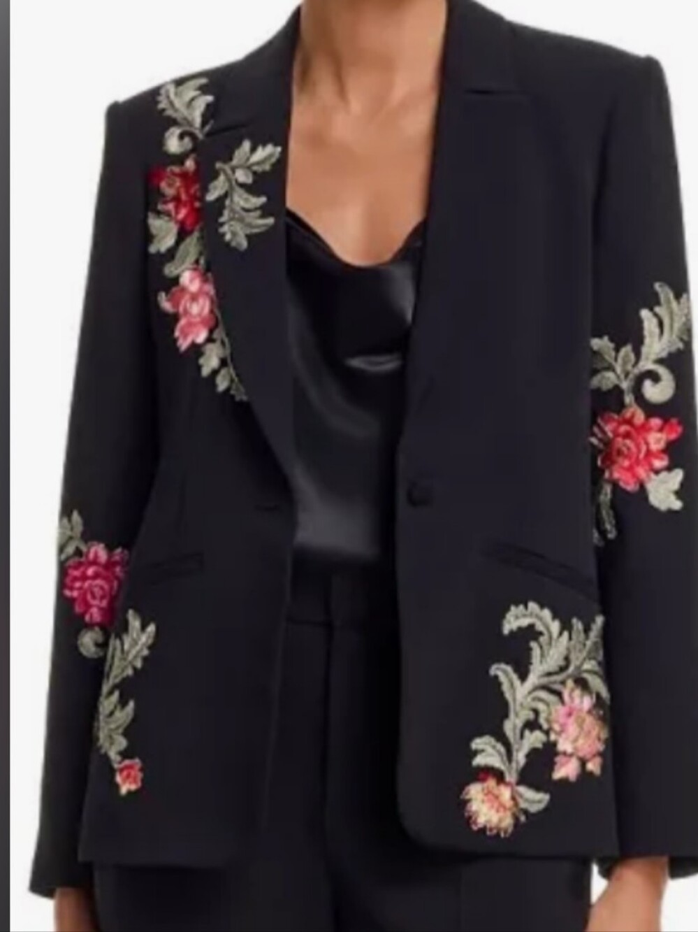 cinq a sept Black Embroidered Floral Blazer
